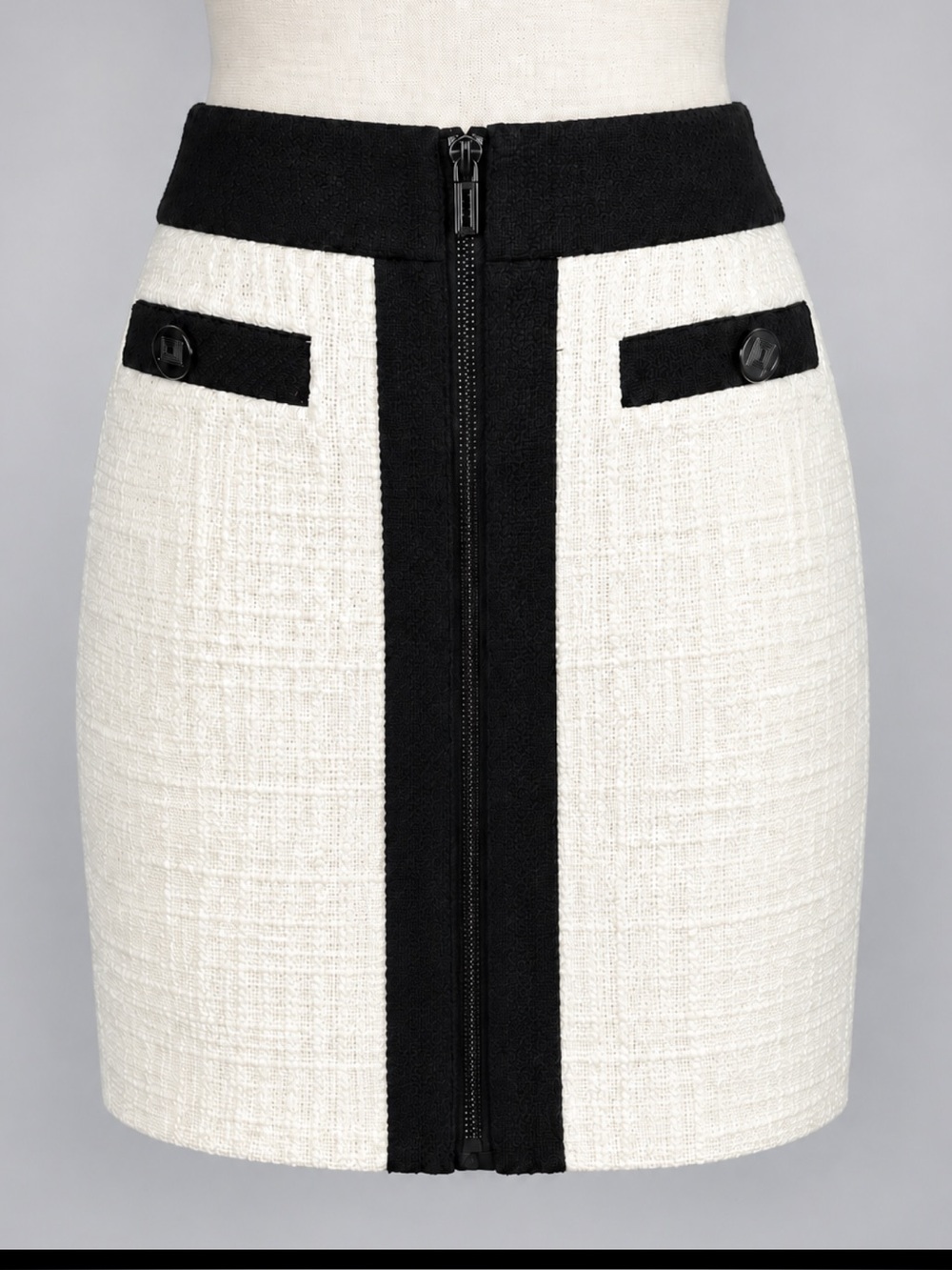 NWT Karl Lagerfeld Paris White Black Tweed Mod Mini Skirt Size 8